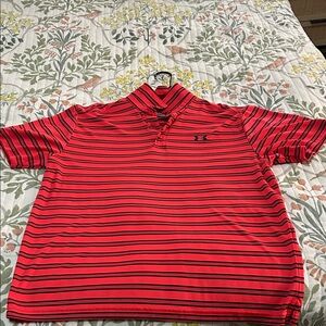 Under Armour Men’s Orange w/ Navy Striped Polo Shirt